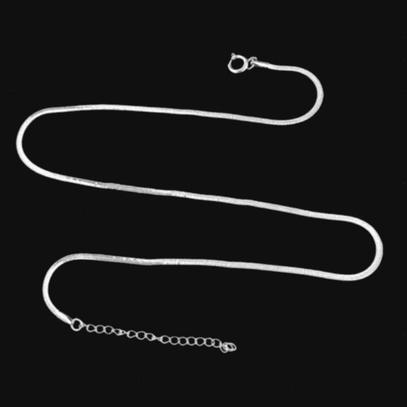 White Gold Plated Silver Herringbone Necklace 2mm 16” - Picture 2 of 2